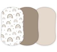 Muslin Bassinet Sheets Compatible with Halo Bassinest Swivel, Flex, Glide, Premiere and Luxe Series Sleeper, Pack 3, 33 X 17 Inch, Ultra Soft and Snug Fit, Unisex Boys Girls, Green Rainbow