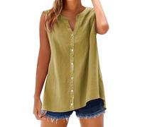 Muslin Blouse Women's Casual Short Sleeve Shirt Blouse Summer V-Neck 100% Cotton Solid Blouse Shirt Elegant Tops with Pocket Tunic Women's Summer Fashionable and Versatile, 2-gold, 5XL