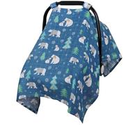 Muslin Carseat Covers Baby,Rquite Car Seat Cover Baby,Lightweight Infant Carseat Canopy, Soft Breathable Baby Carrier Cover for Boys and Girls,Fit Summer Hot Days/Warm Weather (Polar Bear)