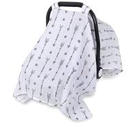 Muslin Cotton Baby Car Seat Canopy for Summer, Rquite Soft Breathable Unisex Large Infant Carseat Cover Newborn Swaddle Blanket Babies Shower Gifts for Boys Girls(Arrow)