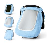 Muslin Cotton Car Seat Cover Baby, Universal Fit Carseat Cover for Baby, Infant Car Seat Cover with Mesh Peep Window, Baby Car Seat Cover for Carrier, Stroller, High Chair, Shopping Cart (Blue)
