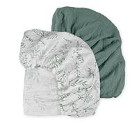 Muslin Mini Crib Sheets, 2 Pack for Baby Boy and Girl, Soft Breathable Stretchy Baby Pack N Play Mattress and Mini Cribs Sheet, Universal Fitted Portable/Mini Crib Mattresses (Natural Leaves)