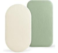 Muslin Moses Basket Sheets 2 Pack - 100% Cotton Next to Me Crib Sheets Fitted Bassinet Cot Sheets 83x43cm Fit for Oval Rectangle or Hourglass Bassinet Mattress (Green&Cream)