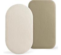 Muslin Moses Basket Sheets 2 Pack - 100% Cotton Next to Me Crib Sheets Fitted Bassinet Cot Sheets 83x43cm Fit for Oval Rectangle or Hourglass Bassinet Mattress (Olive&Cream)