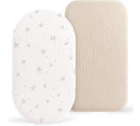 Muslin Moses Basket Sheets 2 Pack - 100% Cotton Next to Me Crib Sheets Fitted Bassinet Cot Sheets 83x43cm Fit for Oval Rectangle or Hourglass Bassinet Mattress (Cream Star)