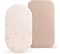 Muslin Moses Basket Sheets 2 Pack - 100% Cotton Next to Me Crib Sheets Fitted Bassinet Cot Sheets 83x43cm Fit for Oval Rectangle or Hourglass Bassinet Mattress (Little Berry)