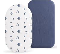Muslin Moses Basket Sheets 2 Pack - 100% Cotton Next to Me Crib Sheets Fitted Bassinet Cot Sheets 83x43cm Fit for Oval Rectangle or Hourglass Bassinet Mattress(Blue Moon)