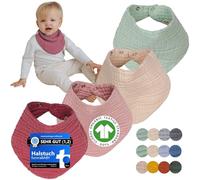 Muslin Neckerchief Baby Girls & Boys, Organic Cotton GOTS + Oeco-Tex (4 Pieces) Triangular Scarf Baby Winter + Summer Bib Baby Newborn Childern 4 Years Soft Absorbent Drool Bibs, Flower Meadow