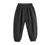 Muslin Trousers Boys Girls School Trousers for Children Elastic Waist Solid Color Harem Pants Casual Cotton Linen Loose Long Pants Kid Toddler Unisex Summer Autumn Joggers (A0a5-Black, 4-5 Years)