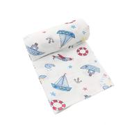 Muslins Swaddle Blanket for Newborn/Baby, Chickwin Soft Cartoon Animals Print Cotton Muslins Cloths Bath Towel Toddler Unisex Baby Shower Pram Cot Bed Sleeping Throw (110x110cm,Blue Boat)