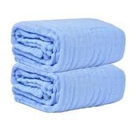Muslins Swaddle Blanket for Newborn/Baby, Chickwin Soft Solid Color 6 Layers of Cotton Muslins Cloths Bath Towel Toddler Unisex Baby Shower Pram Cot Bed Sleeping Throw (105x105cm,Blue 2pcs)