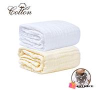 Muslins Swaddle Blanket for Newborn/Baby, Chickwin Soft Solid Color 6 Layers of Cotton Muslins Cloths Bath Towel Toddler Unisex Baby Shower Pram Cot Bed Sleeping Throw (105x105cm,White + Yellow)