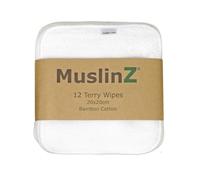 MuslinZ 12PK Bamboo Cotton Terry Wipes 20x20 cms Face Cloth Washable reuseable Baby Wipes (White)