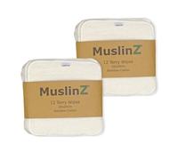 MuslinZ 24PK Wipes Bamboo Cotton Terry Wipes 20x20 cms Wash Cloth Washable reuseable Baby Wipes (Natural)