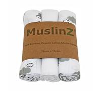 MuslinZ 3PK Baby Muslin Squares, Burp Cloths, Newborn Essentials, Soft Bamboo/Organic Cotton 70 x 70cm (Grey Cloud)