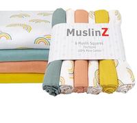 MuslinZ 6 pack Muslin Cloths for Baby, Large Muslin squares, Baby Burp Cloths, 70x70cm -100% Pure Cotton - Absorbent & Breathable - Multi Use Newborn Essential