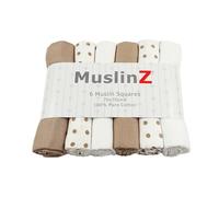 MuslinZ- 6 pack Muslin Squares Baby Burp Cloths 70x70cms Perfect for Newborns, multi-use, Oeko-Tex standard 100, UK brand. (Taupe Combo, 6 Pack)