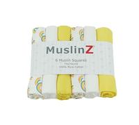 MuslinZ- 6 pack Muslin Squares Baby Burp Cloths 70x70cms Perfect for Newborns, multi-use, Oeko-Tex standard 100, UK brand. (Yellow Combo)