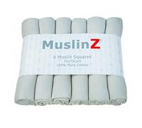 MuslinZ- 6 pack Muslin Squares Baby Burp Cloths 70x70cms Perfect for Newborns, multi-use, Oeko-Tex standard 100, UK brand. (Grey)