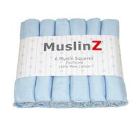 MuslinZ- 6 pack Muslin Squares Baby Burp Cloths 70x70cms Perfect for Newborns, multi-use, Oeko-Tex standard 100, UK brand. (Pale Blue)