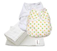 MuslinZ 6 Pack Prefold Muslin Nappies White (Size 2, Print Bundle)