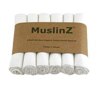 MuslinZ 6pk Luxury Bamboo-Organic Cotton Mix Muslin Squares 70x70cms - Soft Newborn Burp Cloths (White)