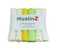 MuslinZ 6pk Muslin Cloths for Baby - Muslin Squares - Baby Burp Cloths - 100% Pure Soft Cotton 70x70cm (Unisex Combo)