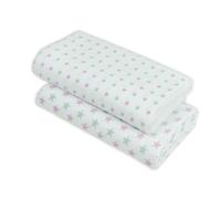MuslinZ Baby Muslin Squares, Soft, Breathable and Absorbent Newborn Receiving Blanket, Swaddles XL 100x90cms 100% Cotton (2 Pack) (Violet/Grey Star)