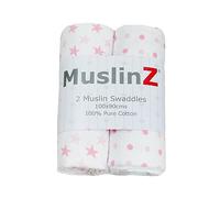 MuslinZ Baby Muslin Squares, Soft, Breathable and Absorbent Newborn Receiving Blanket, Swaddles XL 100x90cms 100% Cotton (2 Pack) (Pink)
