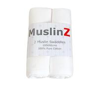 MuslinZ Baby Muslin Squares, Soft, Breathable and Absorbent Newborn Receiving Blanket, Swaddles XL 100x90cms 100% Cotton (2 Pack) (White)