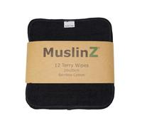 MuslinZ Bamboo Cotton Terry Wipes 20x20 cms Face Cloth Washable reuseable Baby Wipes (Black)