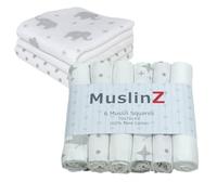 MuslinZ, Muslin Cloths for Baby, Baby Burp Cloths, 6 Pack Muslin Sqaures, Large 70x70cm - Boy, Girl, Unisex options - Cotton - Absorbent & Breathable - Multi Use Newborn Cloths (Elephant)