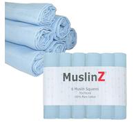 MuslinZ Muslin Cloths for Baby - Baby Burp Cloths - 6 Pack Muslin Squares - Large 70x70cm - Pure Cotton - Soft, Absorbent & Breathable - Multi Use Newborn Cloths - UK Brand (Blue)