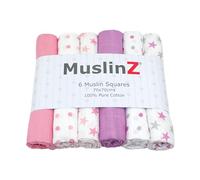 MuslinZ Muslin Squares - Muslin Cloths for Baby - Baby Burp Cloths - 6 Pack Muslins - Large 70cm - Cotton - Absorbent & Breathable - Multi Use Newborn Cloths (Bright Pink And Violet Mix)