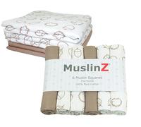 MuslinZ Muslin Squares - Muslin Cloths for Baby - Baby Burp Cloths - 6 Pack Muslins - Large 70x70cm - Boy, Girl, Unisex - Cotton - Absorbent & Breathable - Multi Use Newborn Cloths (OAK TAUPE)