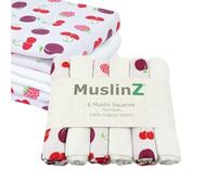 MuslinZ Muslin Squares - Muslin Cloths for Baby - Baby Burp Cloths - 6 Pack Muslins - Large 70x70cm - Unisex - Organic Cotton - Absorbent & Breathable - Multi Use Newborn Cloths (Fruit Mix Organic)