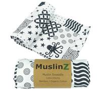 MuslinZ Newborn Sensory Muslin squares in Black and White for Visual Stimulation and Play, Tummy Time, Exlarge Muslin for baby, Bamboo with Organic Cotton. (Sensory, 120x120cms)