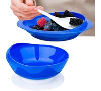 MUSLONG Plate and Bowl with High Rim, BPA-Free, Suction Cup, Anti-Slip, Eating Aid, Raised Edge for the Care of Disabled and Elderly People (Blue, Bowl + Plate)