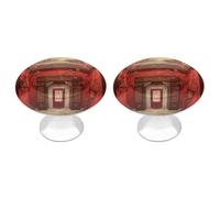MUSM 2-Pack Stainless Steel Drawer Pulls, Round Cabinet Handles, Red Oriental Painting Cabinet Knobs for Kitchen Cabinets, Furniture Doors & Wardrobes
