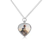 MUSM 3D Seaside Lighthouse Pet Urn Necklace，Personalized Dog/Cat Cremation Jewelry Keepsake，Pet Heart Urn Necklace Memorial for Dog's Cat's Ashes