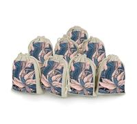 MUSM 8-Pack Bunches Pocket Cotton Linen Drawstring Pouches, Reusable Peach And Blue Leaves Gift Bags Small Storage Bags for Travel, Jewelry, Cosmetics