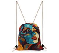 MUSM Abstract Colored Woman Face Drawstring Backpack for Women Men - 13.8"x19.7" Lightweight Cinch Bag Large Capacity Gym Drawstring Bag Aesthetic Sackpack Sports Backpack for Travel, Beach