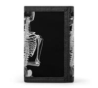 MUSM Abstract X-ray Skull Skeleton Playing Guitar Trifold Wallet Minimalist Card Holder with Multiple Card Slots, Small Zipper Coin Pocket, Key Ring for Daily Carry, ID Cards, Cash And Gift