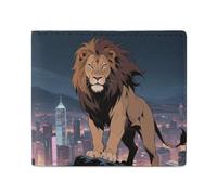 MUSM African Lion Bifold Wallet for Men Women, Slim Leather Wallet with 2 Card Slots, Photo Window, 2 Cash Pockets, Compact Travel Minimalist Wallets Men Purse for Daily Use