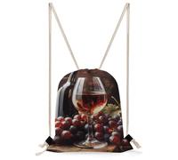 MUSM Art Red Wine Galsses & Grapes Drawstring Backpack Lightweight Outdoor Storage Pouch, Foldable Portable Drawstring Bag for Travel Camping Workout Daily Use