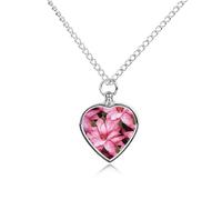MUSM Beauty Pink Floral Flowers Pet Urn Necklace，Personalized Dog/Cat Cremation Jewelry Keepsake，Pet Heart Urn Necklace Memorial for Dog's Cat's Ashes