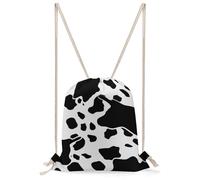 MUSM Black And White Cow Print Drawstring Backpack for Women Men - 13.8"x19.7" Lightweight Cinch Bag Large Capacity Gym Drawstring Bag Aesthetic Sackpack Sports Backpack for Travel, Beach