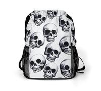 MUSM Black Skull Pattern on White Background Drawstring Backpack，Deluxe Stylish Large-Capacity Gym Bag,Lightweight Waterproof Travel Sackpack,for Women&Men