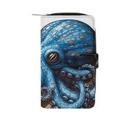 MUSM Blue Octopus Leather Wallet，Bifold Clutch Billfold，Large Capacity Luxury Wallets for Everyday Use