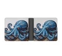 MUSM Blue Octopus Leather Wallet Bifold Stylish Wallet Coin Purse Credit Pass Case Slim Billfold for Men